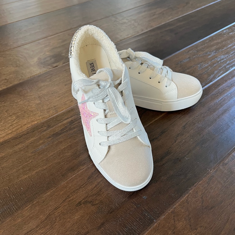 Steve Madden Girls Pink Glitter Star Sneakers Size 4 Youth Sparkle Retro - Picture 13 of 13